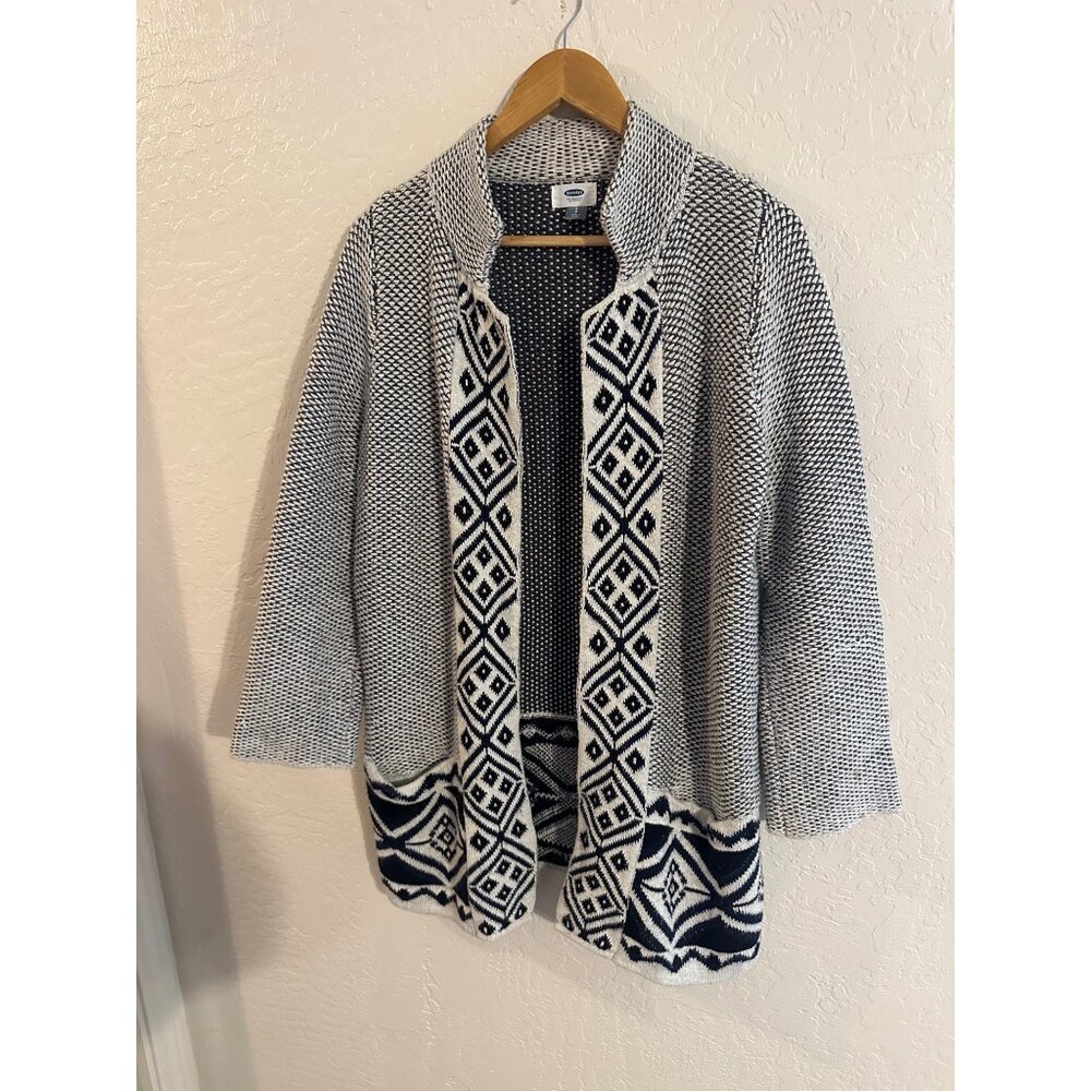 Y Old Navy Jacquard Fair Isle Winter Open Front Long Cozy Cardigan - Picture 3 of 12
